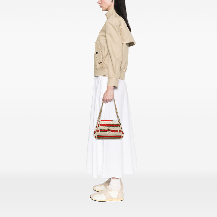 CC Quilted Tweed Striped Single Flap White - Gaby Paris