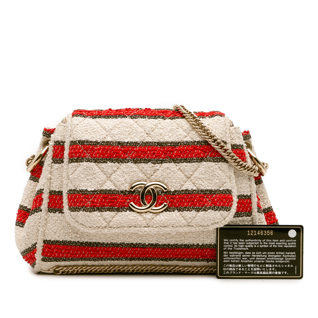 CC Quilted Tweed Striped Single Flap White - Gaby Paris