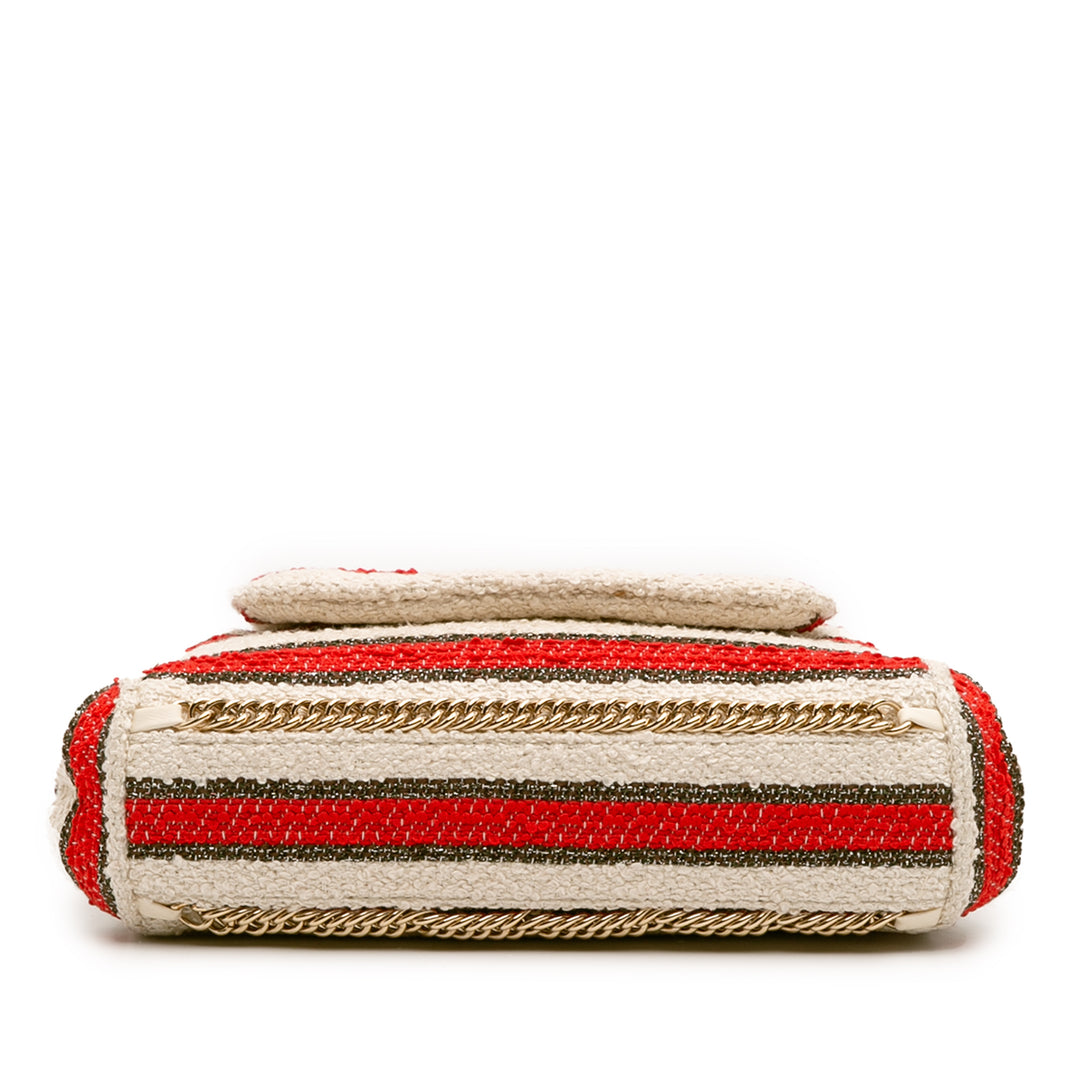 CC Quilted Tweed Striped Single Flap White - Gaby Paris