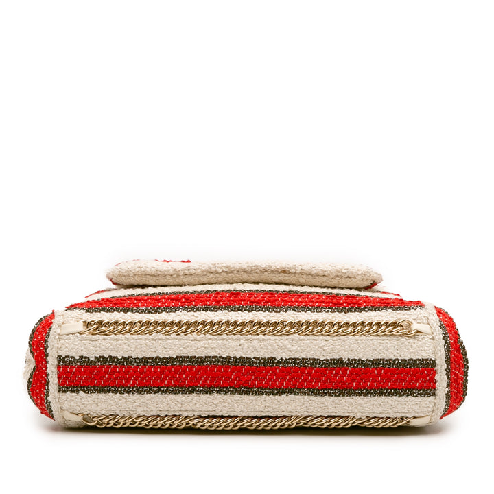 CC Quilted Tweed Striped Single Flap White - Gaby Paris