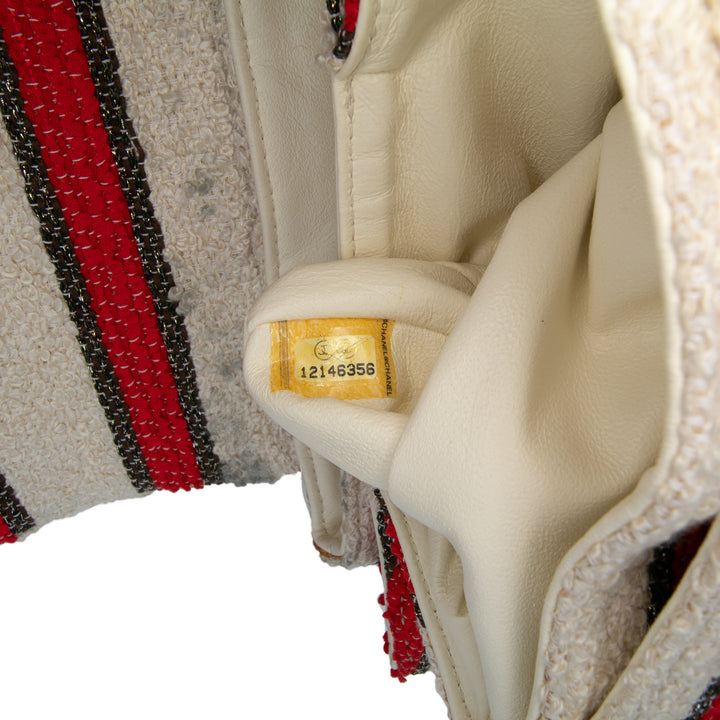 CC Quilted Tweed Striped Single Flap White - Gaby Paris