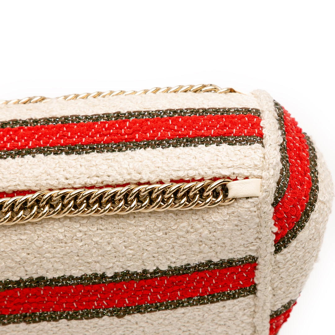 CC Quilted Tweed Striped Single Flap White - Gaby Paris