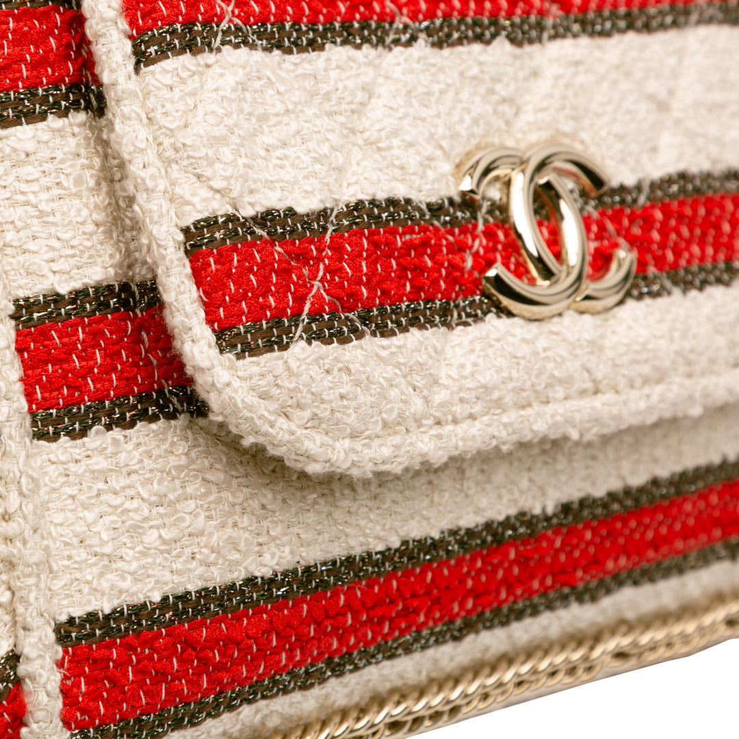 CC Quilted Tweed Striped Single Flap White - Gaby Paris