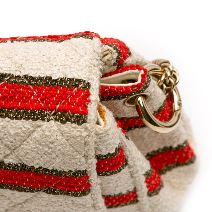 CC Quilted Tweed Striped Single Flap White - Gaby Paris