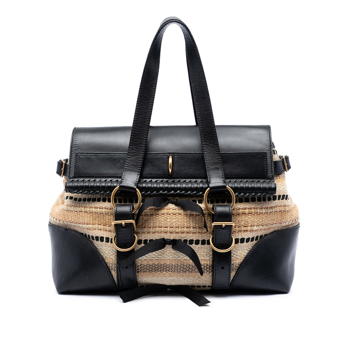Saint Laurent Woven Raffia et Cuir Maia Padlock Sac à main