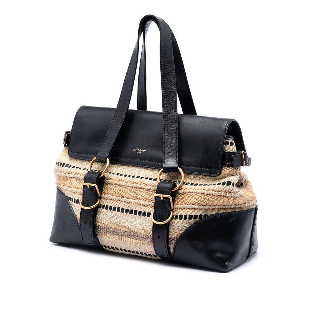 Saint Laurent Woven Raffia et Cuir Maia Padlock Sac à main