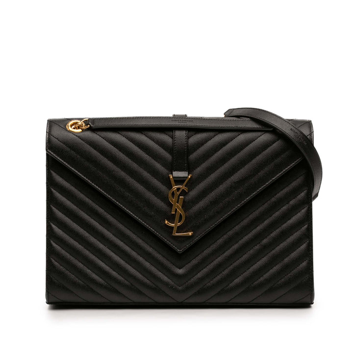 Saint Laurent Large Chevron Grain de Poudre Monogram Sac enveloppe