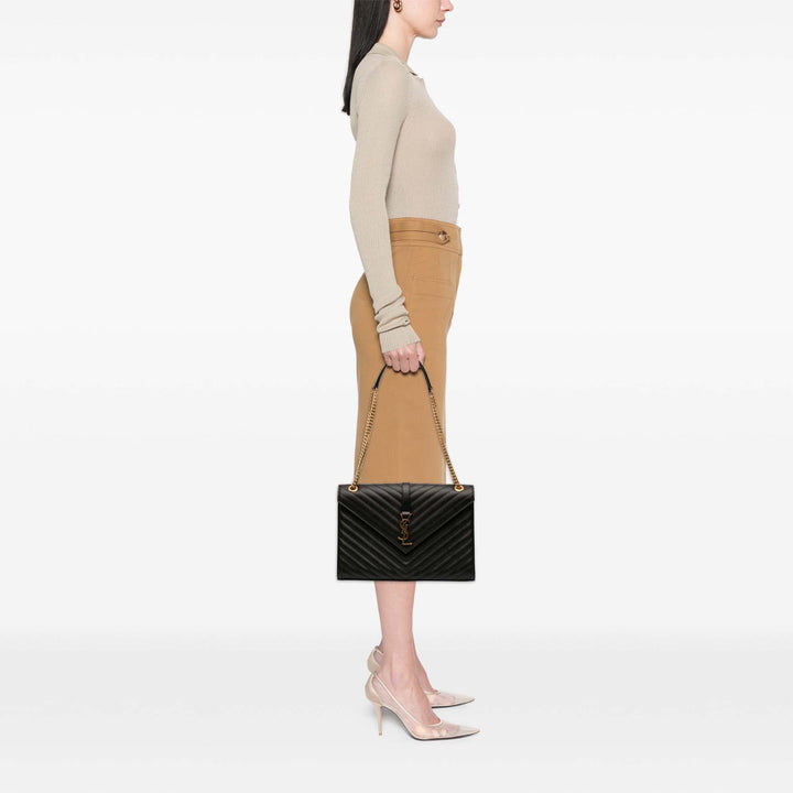 Saint Laurent Large Chevron Grain de Poudre Monogram Sac enveloppe