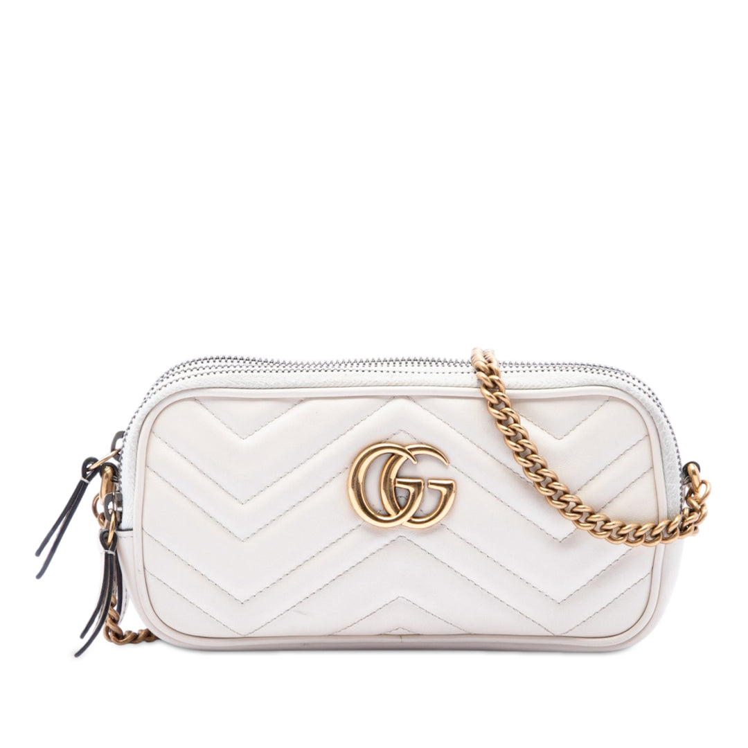 Gucci Mini GG Marmont Matelasse Cuir de veau Triple Zip Sac porté croisé