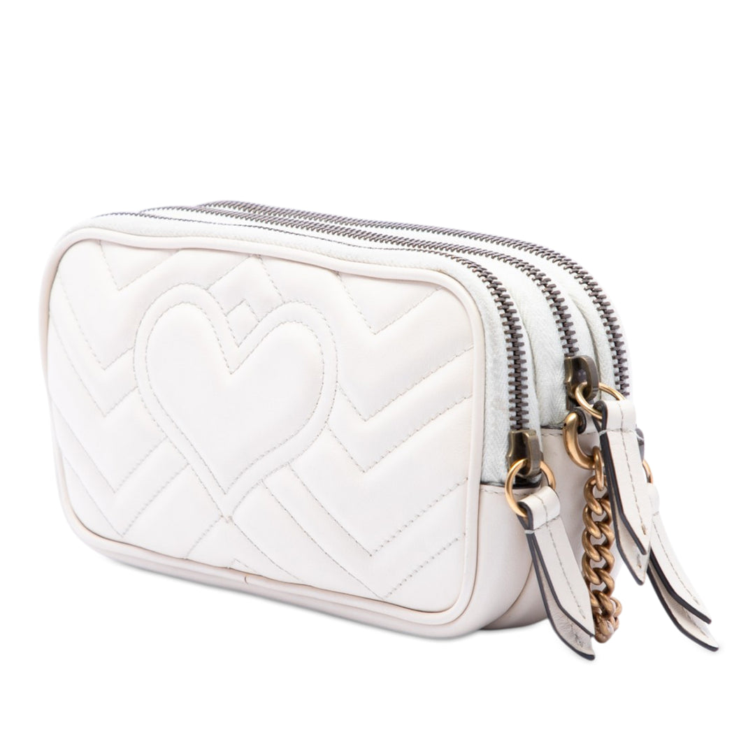 Gucci Mini GG Marmont Matelasse Cuir de veau Triple Zip Sac porté croisé