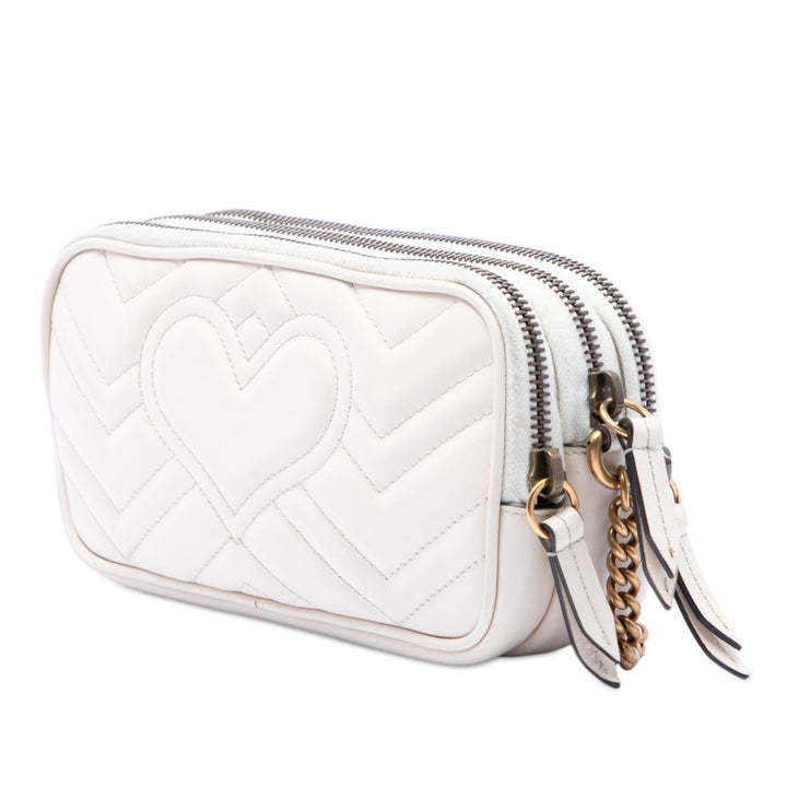 Gucci Mini GG Marmont Matelasse Cuir de veau Triple Zip Sac porté croisé