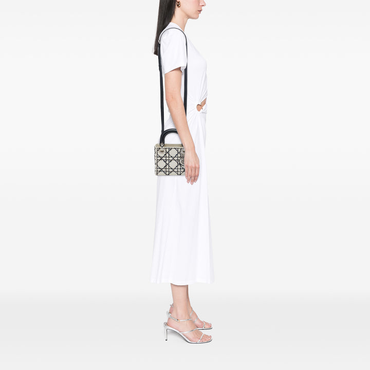 Lady Dior Cannage Sequins Mini Cuir de veau Blanc