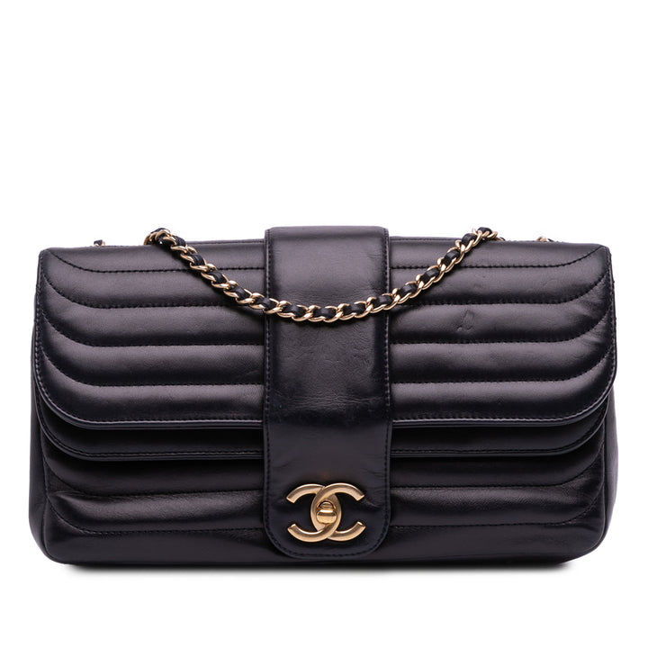 Chanel CC Horizontal Quilted Cuir d’agneau Double rabat Noir