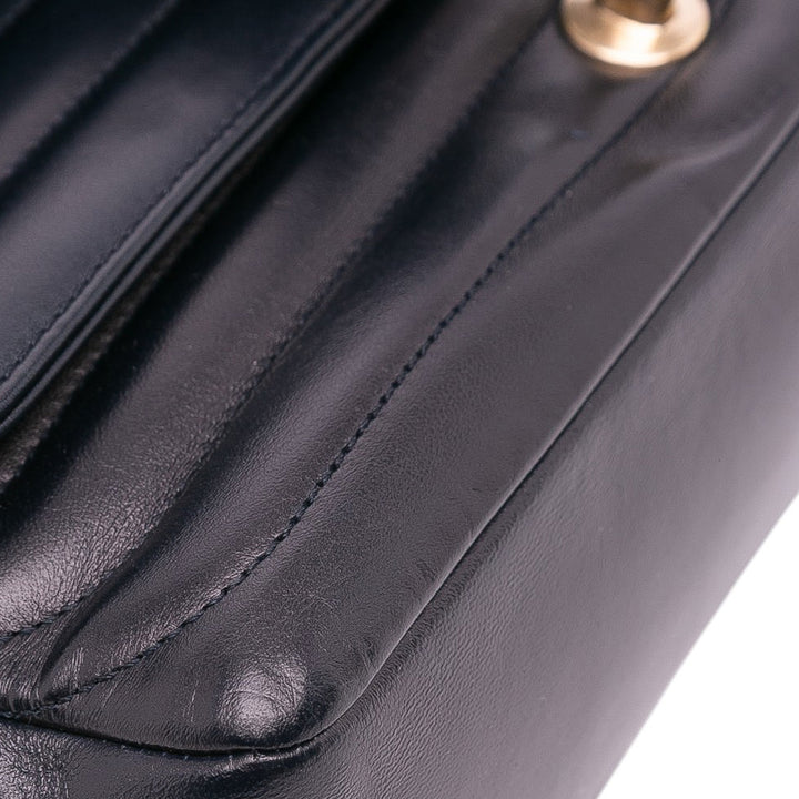 Chanel CC Horizontal Quilted Cuir d’agneau Double rabat Noir