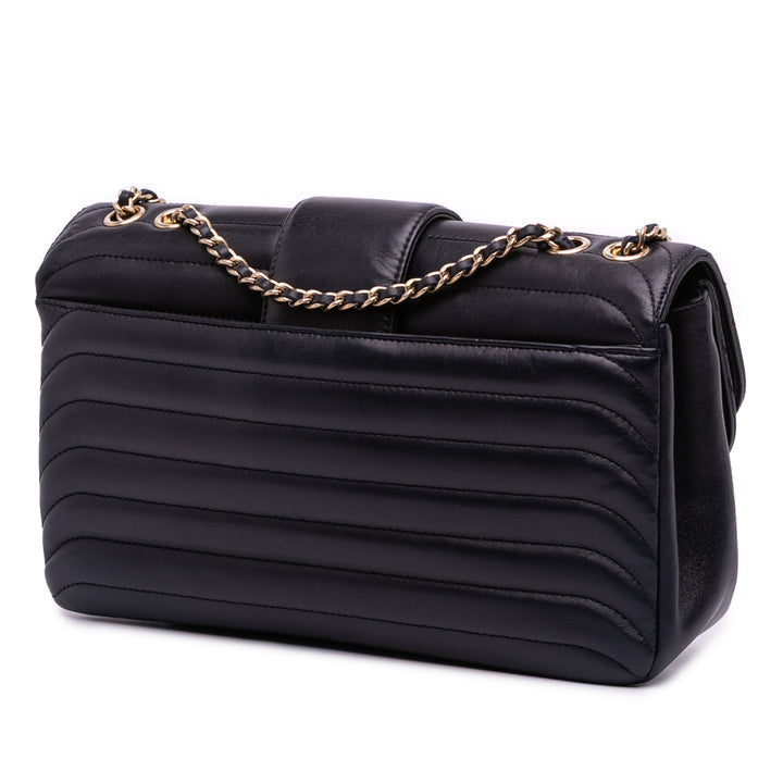 Chanel CC Horizontal Quilted Cuir d’agneau Double rabat Noir