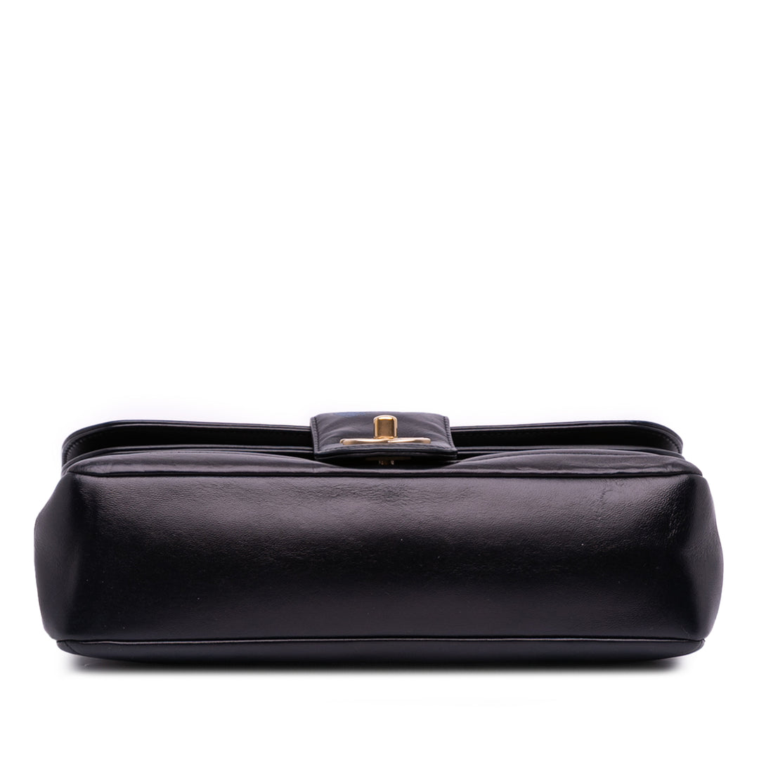 Chanel CC Horizontal Quilted Cuir d’agneau Double rabat Noir