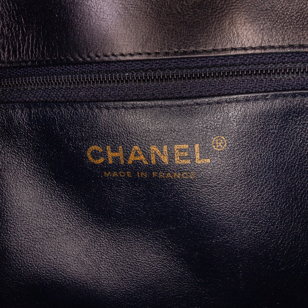 Chanel CC Horizontal Quilted Cuir d’agneau Double rabat Noir