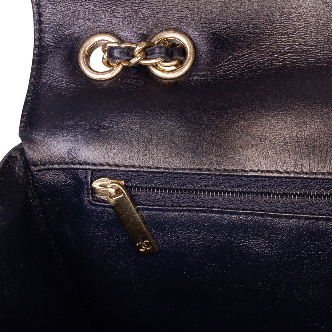 Chanel CC Horizontal Quilted Cuir d’agneau Double rabat Noir