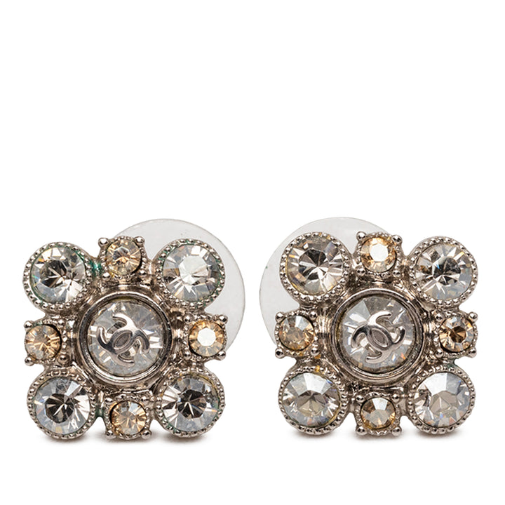 Chanel CC Brass Strass fermoir poussette Boucles d’oreilles