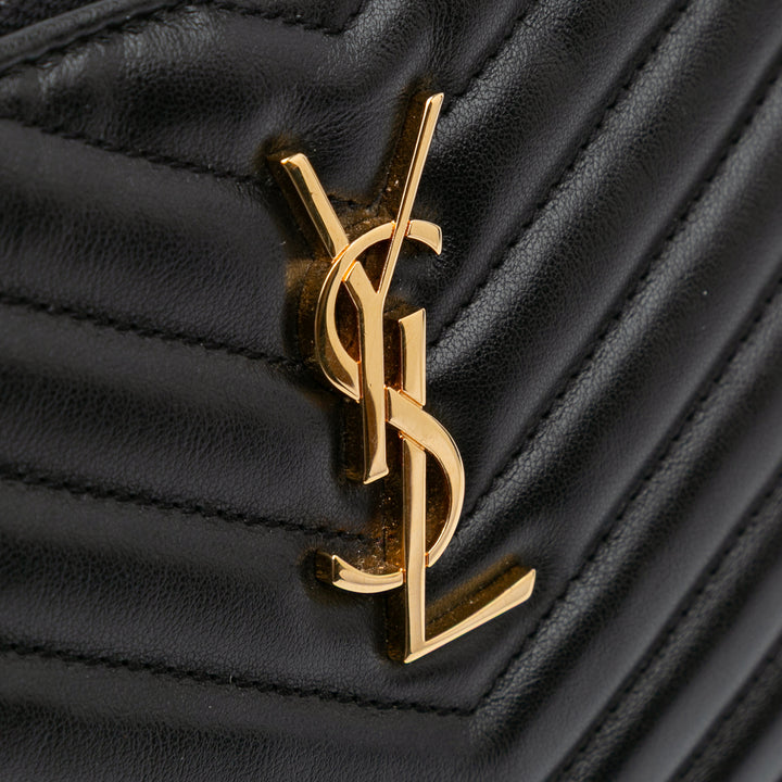 Matelasse Chevron Leather Monogram Zip A5 Wristlet Pouch Black - Gaby Paris