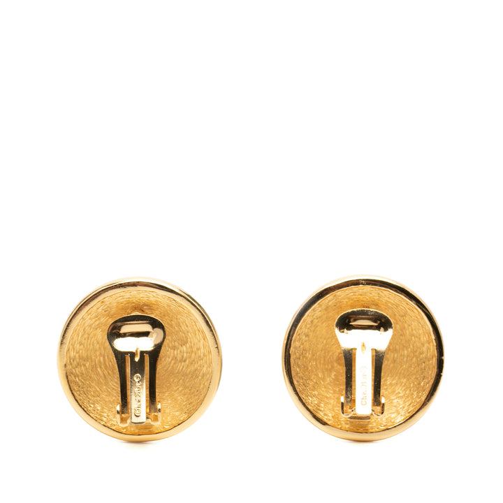 Dior plaqué embossé CD Logo Rond Clip On Boucles d’oreilles