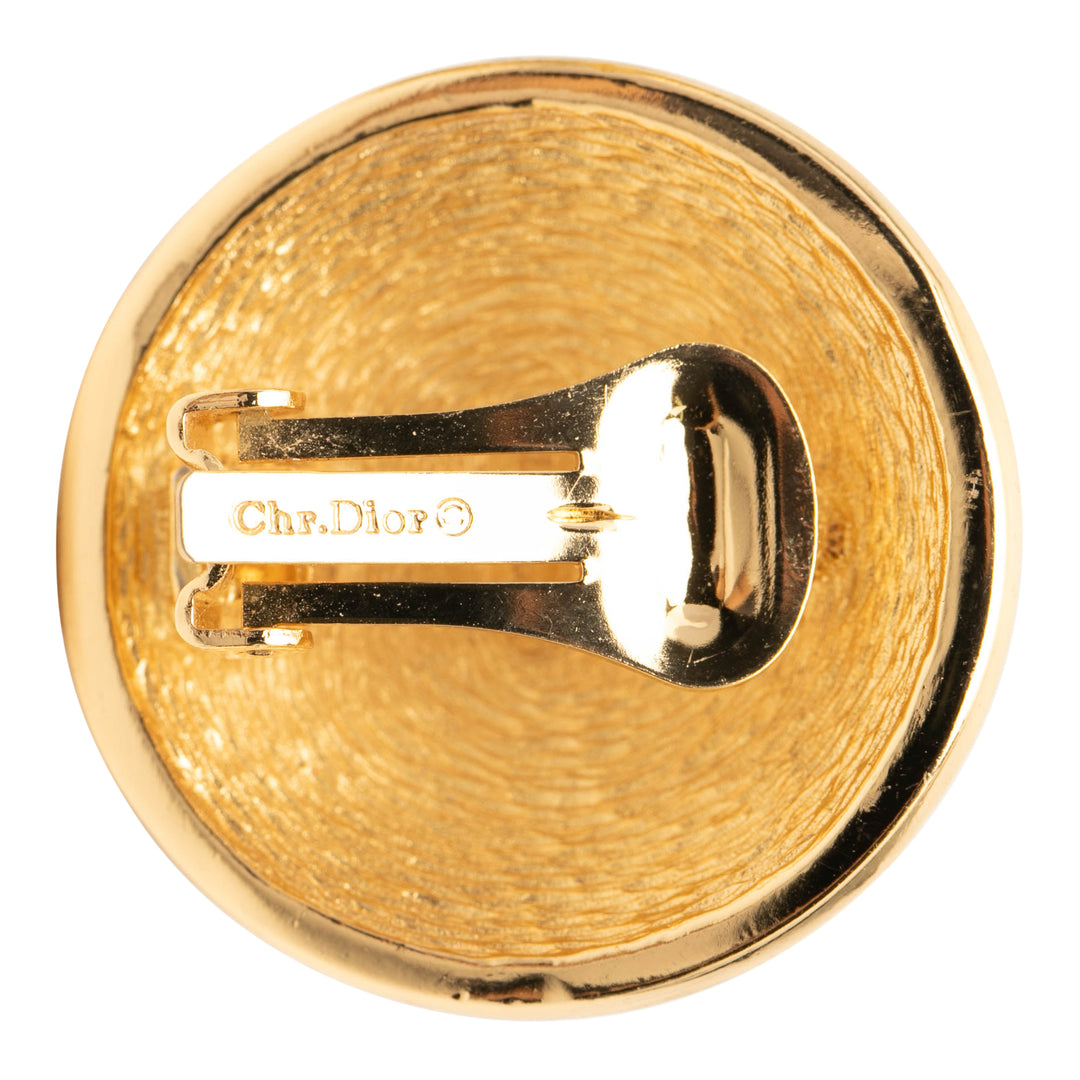 Dior plaqué embossé CD Logo Rond Clip On Boucles d’oreilles