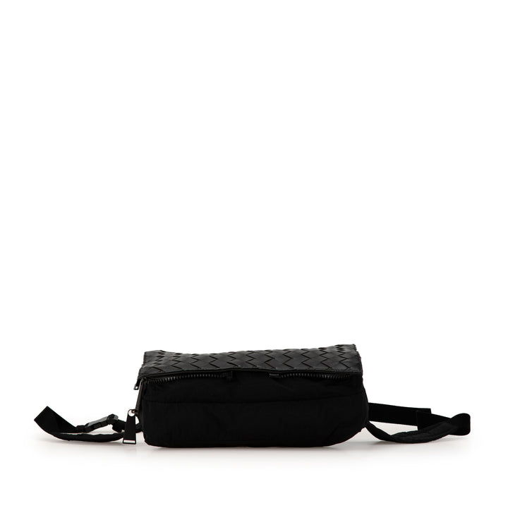 Nylon and Calfskin Intrecciato Belt Bag Black - Gaby Paris