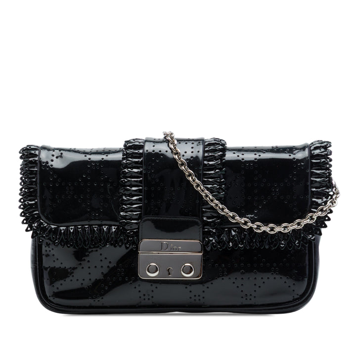 perforé Cannage New Lock Ruffle Pochette Sac Noir