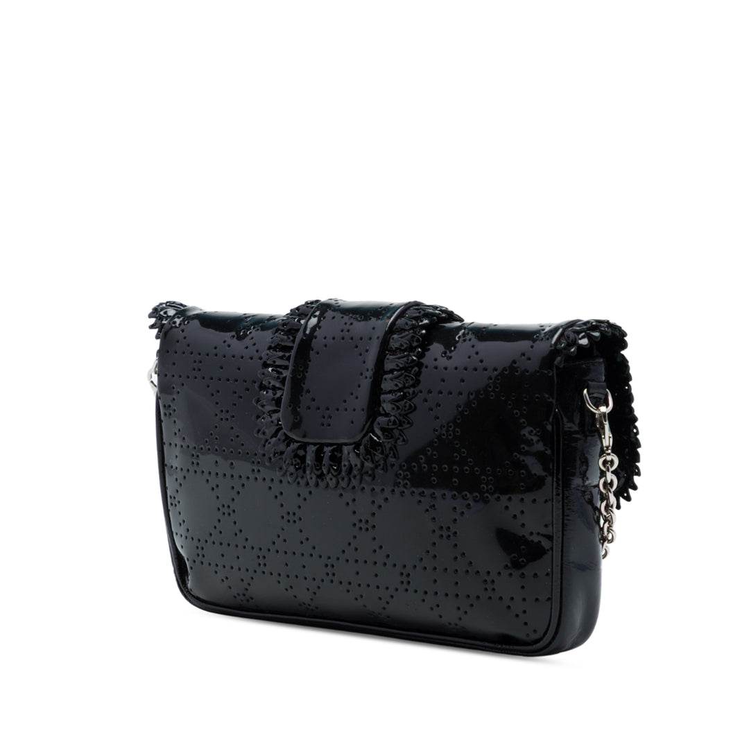 perforé Cannage New Lock Ruffle Pochette Sac Noir