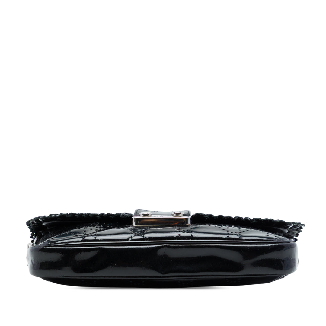 perforé Cannage New Lock Ruffle Pochette Sac Noir