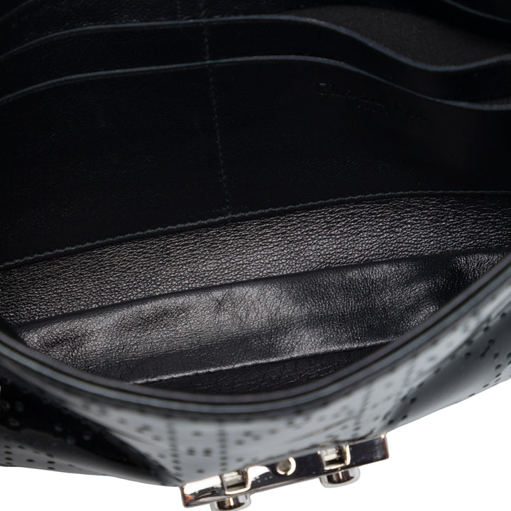 perforé Cannage New Lock Ruffle Pochette Sac Noir