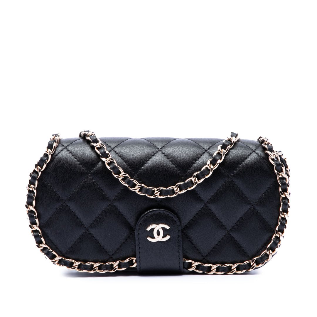 Chanel CC Matelassé Cuir d’agneau Sac rond à chaîne Sunglasses Étui