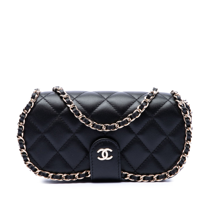 Chanel CC Matelassé Cuir d’agneau Sac rond à chaîne Sunglasses Étui