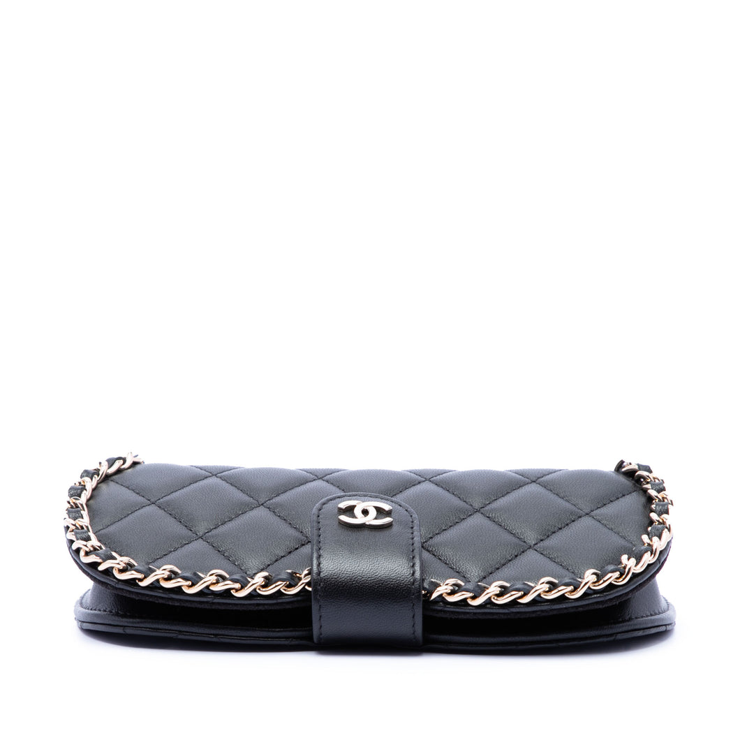 Chanel CC Matelassé Cuir d’agneau Sac rond à chaîne Sunglasses Étui