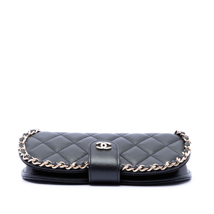 Chanel CC Matelassé Cuir d’agneau Sac rond à chaîne Sunglasses Étui