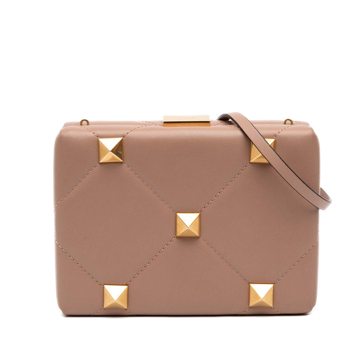 Roman Stud Boîte Pochette Cuir de veau Marron
