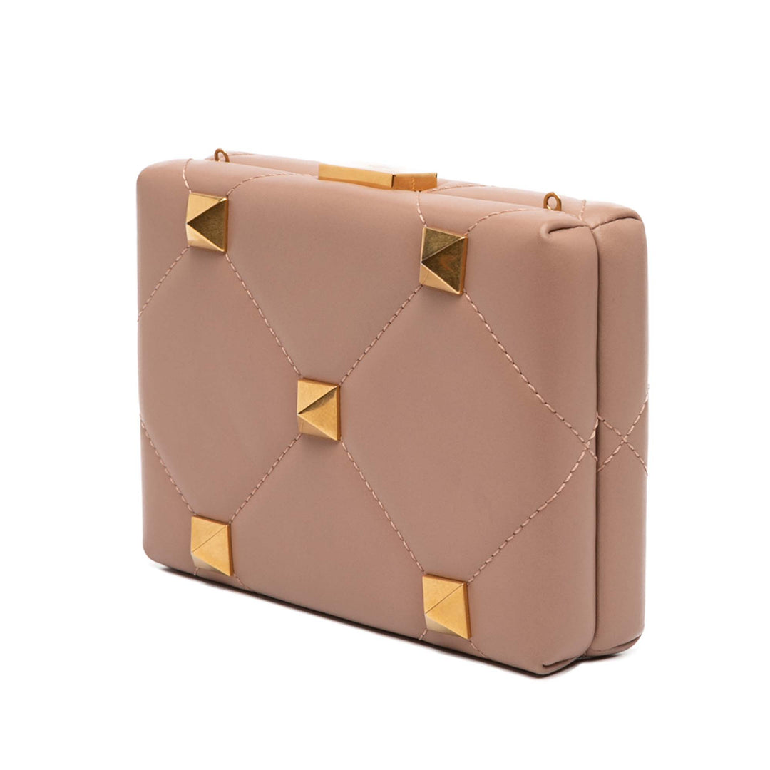 Roman Stud Boîte Pochette Cuir de veau Marron