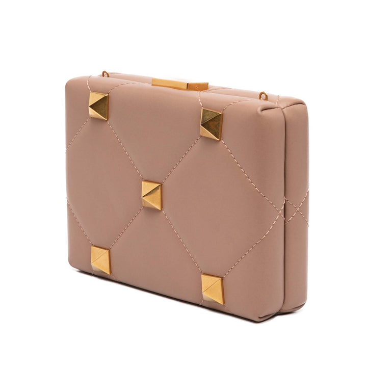 Roman Stud Boîte Pochette Cuir de veau Marron