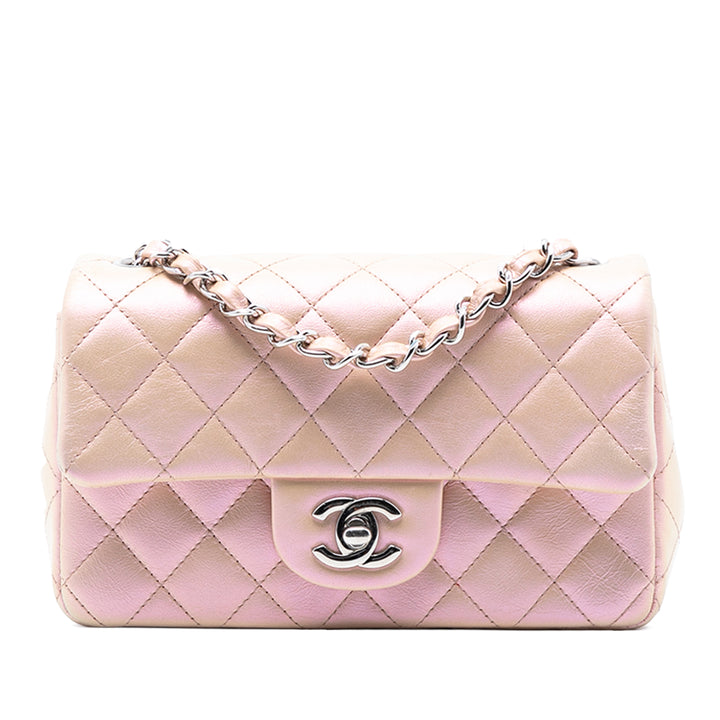 Chanel Mini Rectangular Classic Iridescent Cuir d’agneau Simple rabat