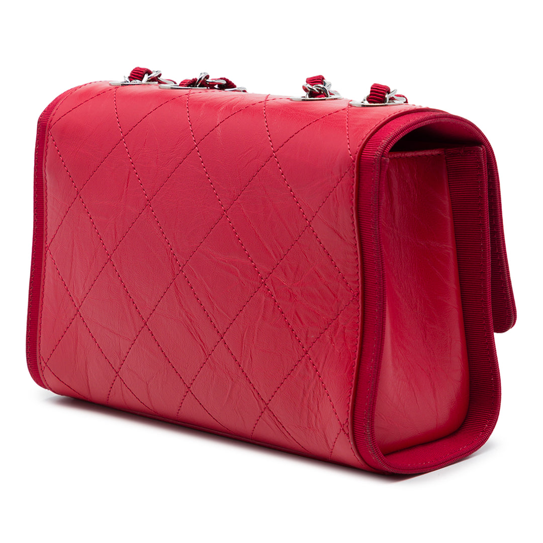 Chanel CC Matelassé Froissé et Grosgrain à rabat Cuir de veau Rouge – vue 2 – GABY PARIS