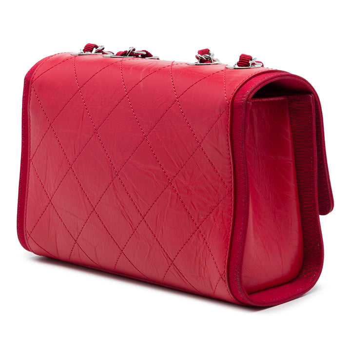 Chanel CC Matelassé Froissé et Grosgrain à rabat Cuir de veau Rouge – vue 2 – GABY PARIS