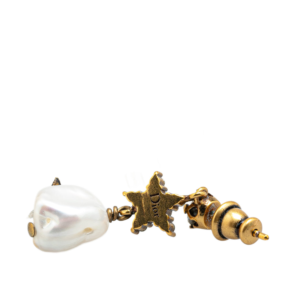 Gold Plated Crystal Star Bee Faux Pearl Drop Earrings Gold - Gaby Paris