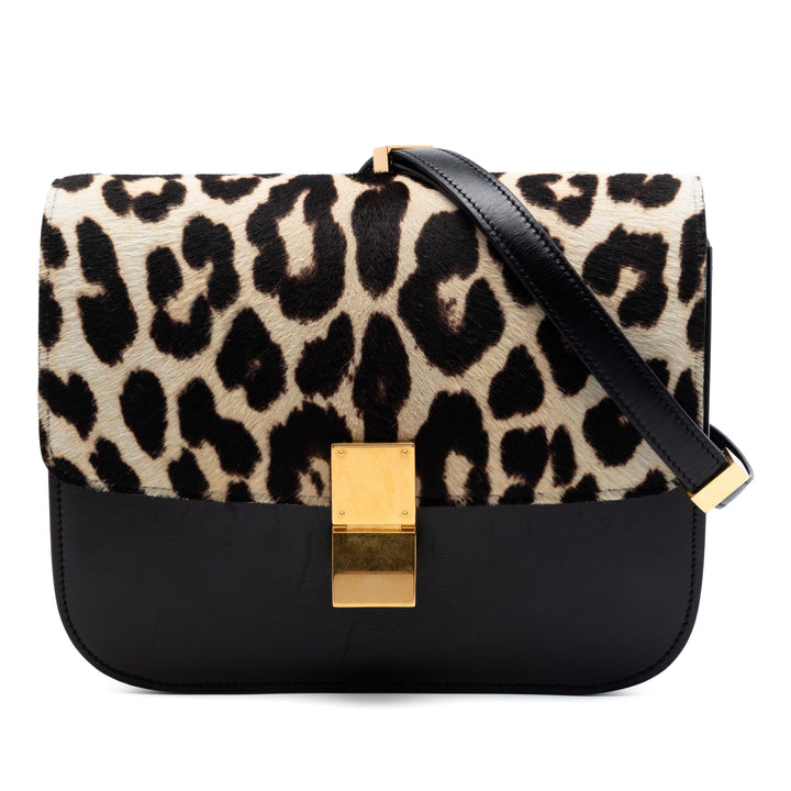 Celine Medium Cuir de veau et Leopard Print Pony Hair Classic Boîte