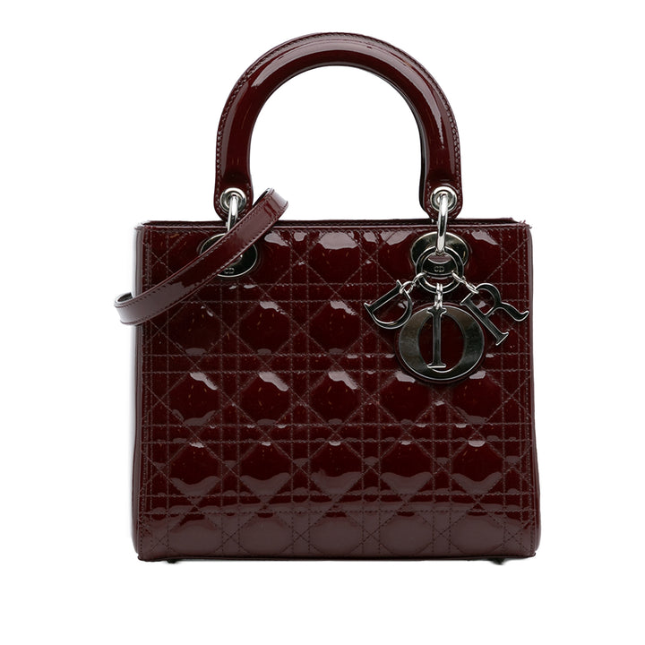 Dior Medium Cuir verni Cannage Lady Dior Rouge