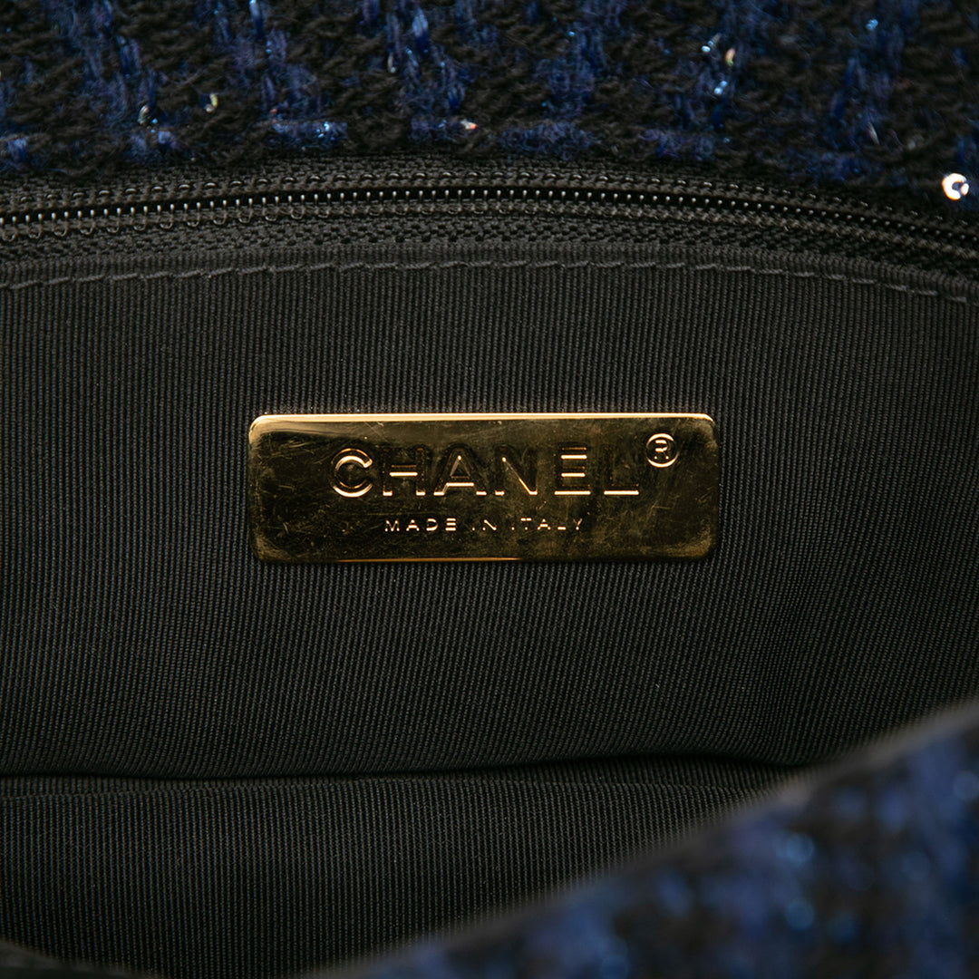 Chanel Large Chevron Tweed Sequins 19 Flap Bleu