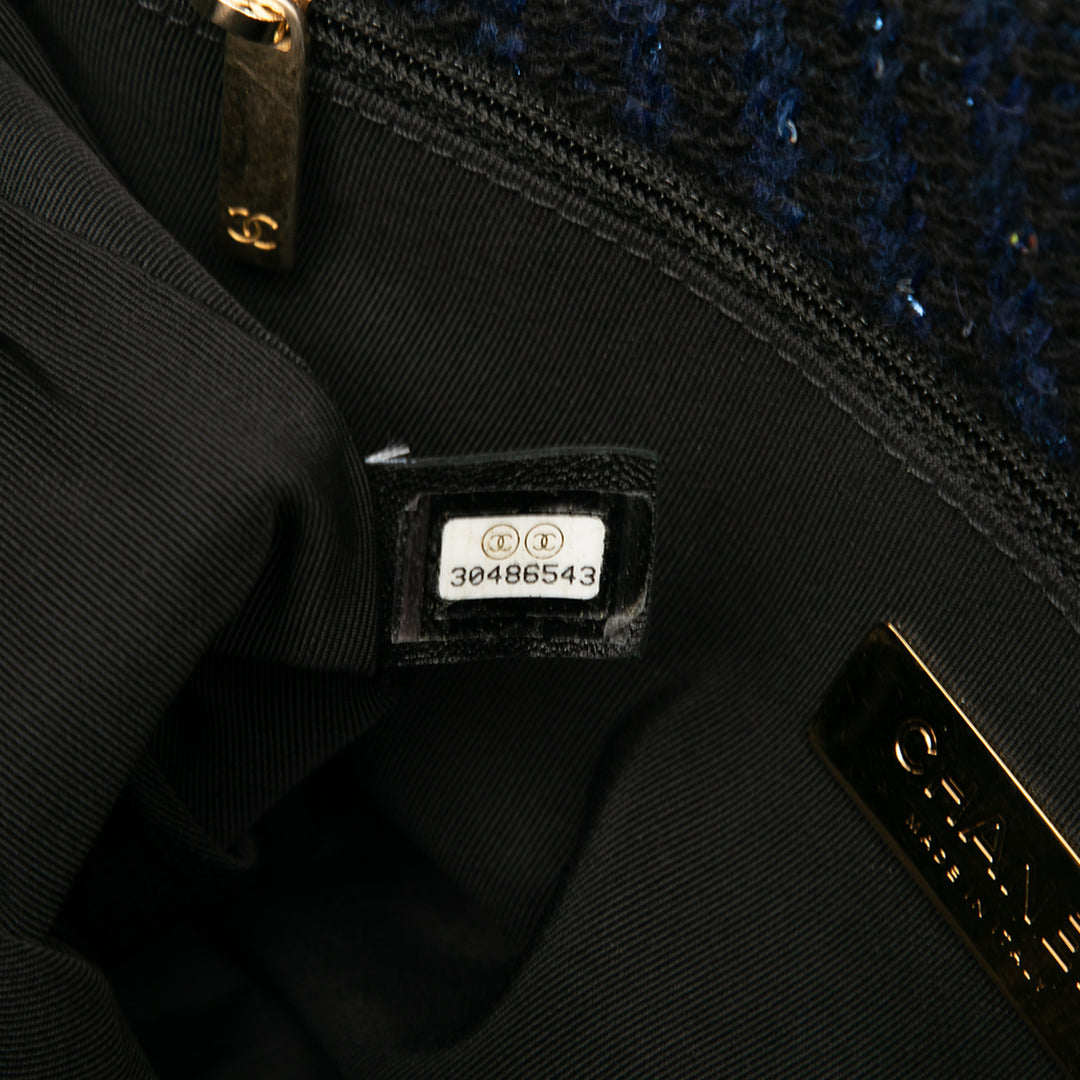 Chanel Large Chevron Tweed Sequins 19 Flap Bleu