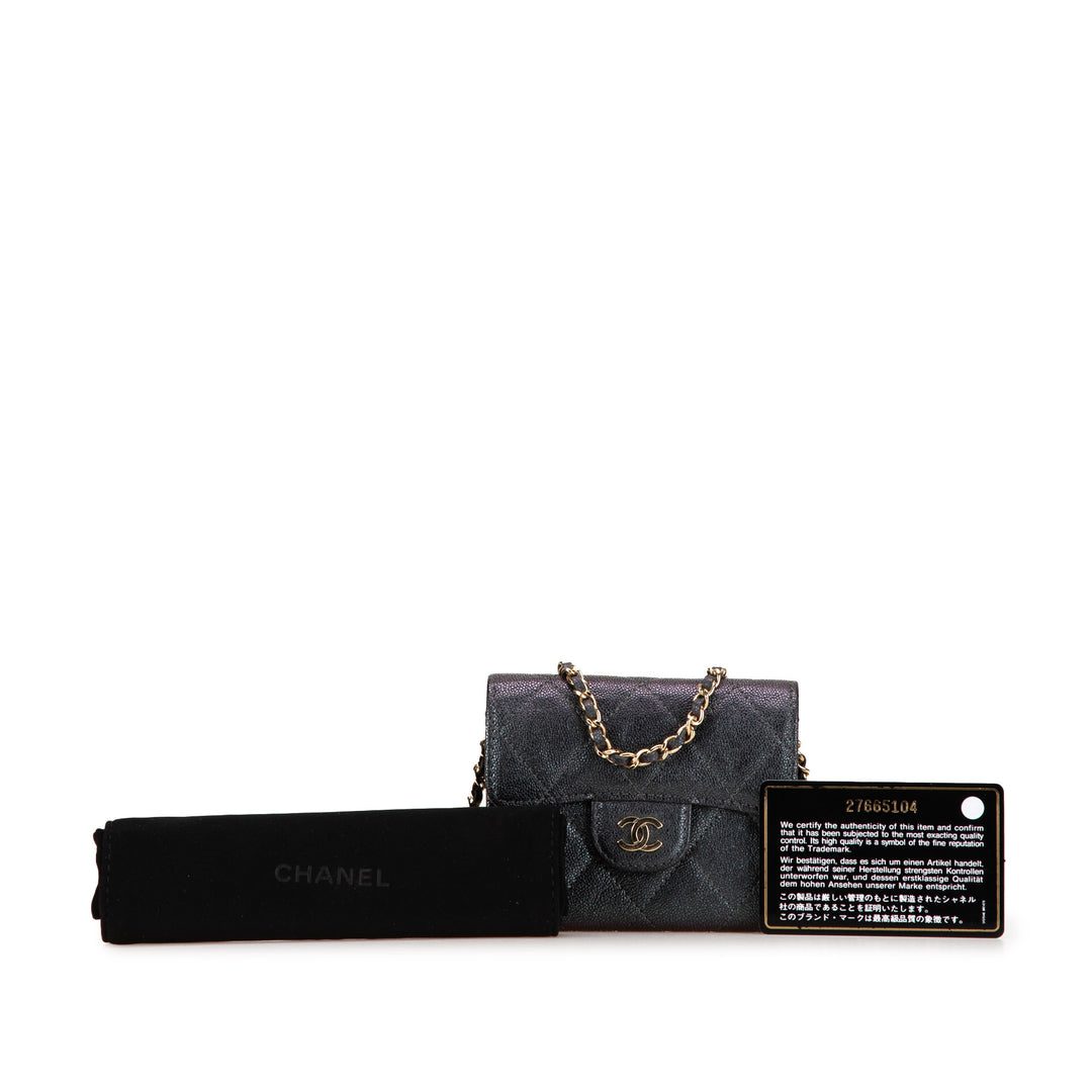 Small Iridescent Caviar Single Flap Black - Gaby Paris