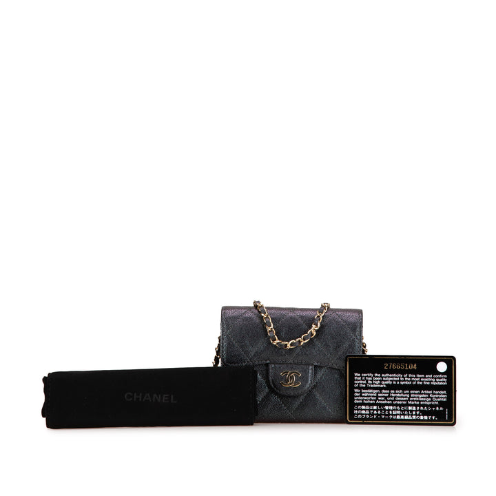 Small Iridescent Caviar Single Flap Black - Gaby Paris