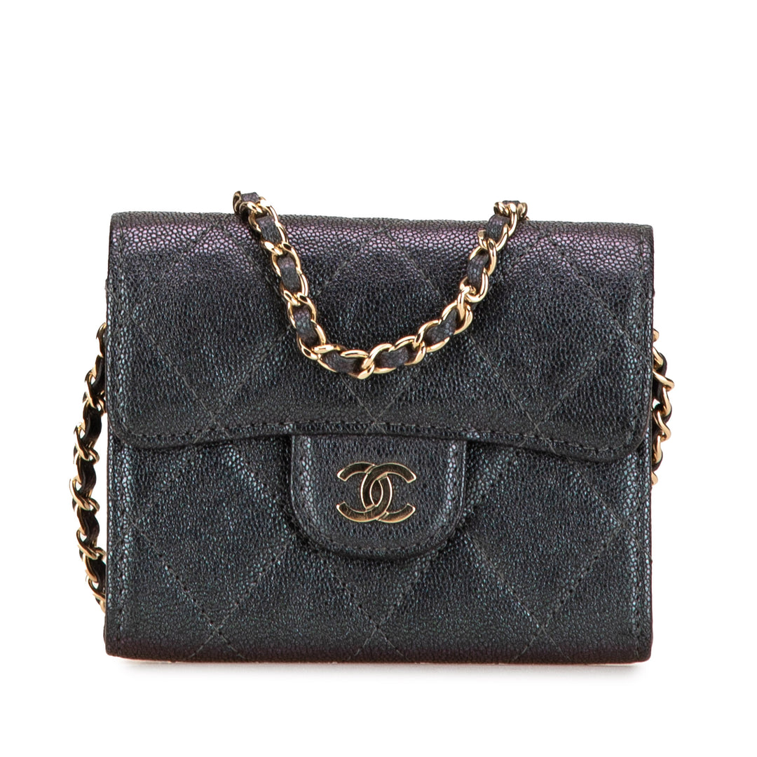 Small Iridescent Caviar Single Flap Black - Gaby Paris