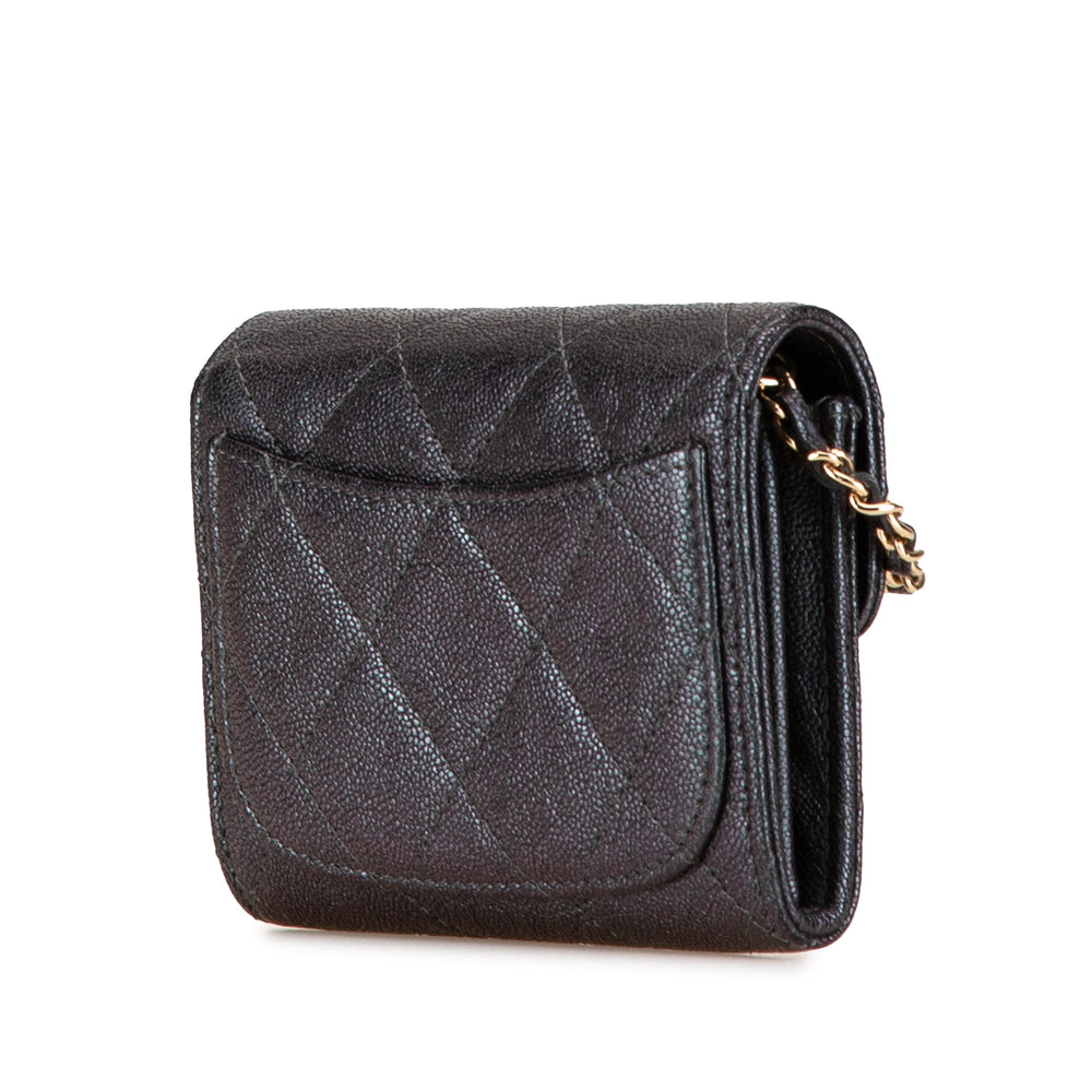 Small Iridescent Caviar Single Flap Black - Gaby Paris